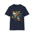 Charcoal cotton T-shirt with fractal geometric pattern crew neck small size