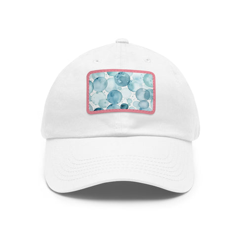 Mesmerizing ice blue watercolor hat with light brown rectangle patch.