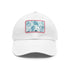 Mesmerizing ice blue watercolor hat with light brown rectangle patch.