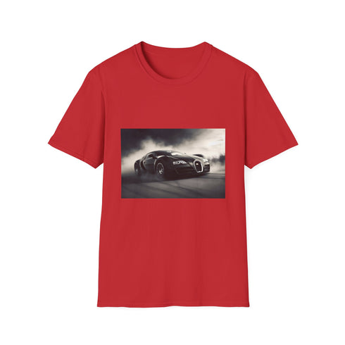 Charcoal crew neck cotton t-shirt with vibrant Bugatti race car graphic