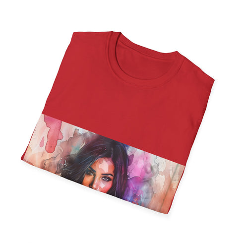 Watercolor Kim Kardashian tee in charcoal, regular fit, crew neck.