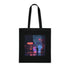 Retro-inspired black cotton tote bag with 80s video game pixels.