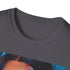 Charcoal cotton crew neck T-shirt featuring vibrant Kendall Jenner portrait design