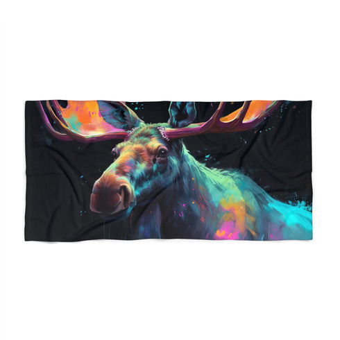 Soft, absorbent moose watercolor beach towel for summer lounging.