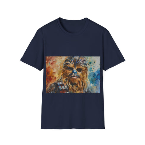 Chewbacca watercolor T-shirt in charcoal cotton, crew neck, Star Wars fans.
