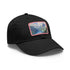 Watercolor Swiss Alps baseball cap with light brown patch.