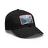 Swiss Alps watercolor baseball cap with light brown patch, rectangle shape.