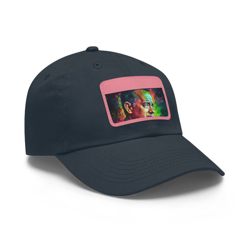Neon watercolor splatter baseball cap with light brown rectangle patch.