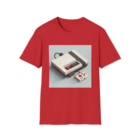 Retro gaming console pixel art charcoal t-shirt for men and women.