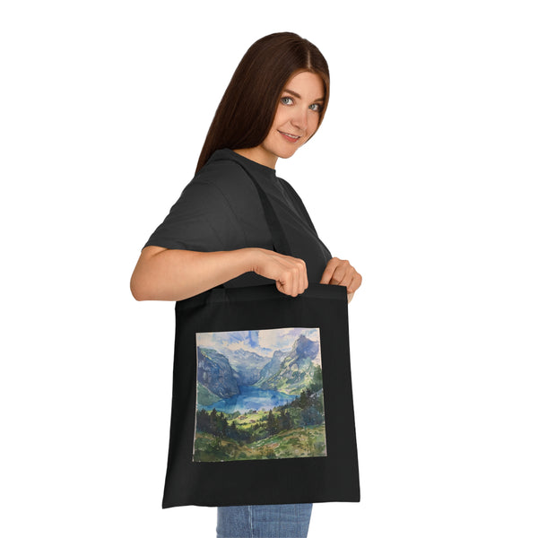 Alpine Majesty Tote Bag with Swiss Alps Watercolor Design_quality Cotton
