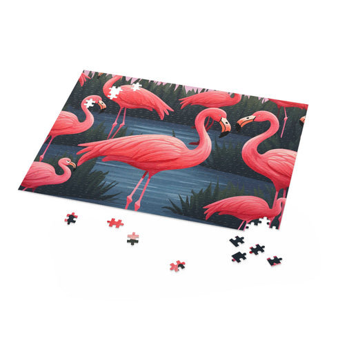 Vibrant pink flamingo jigsaw puzzle for bird lovers and enthusiasts.