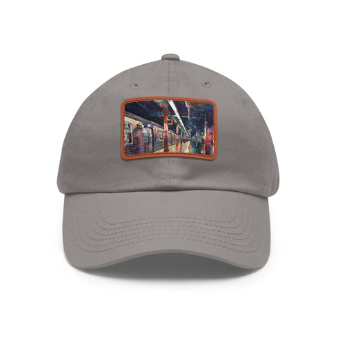Watercolor New York City Subway map baseball cap, white with light brown patch