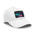 Neon watercolor charm baseball cap in white with light brown patch.