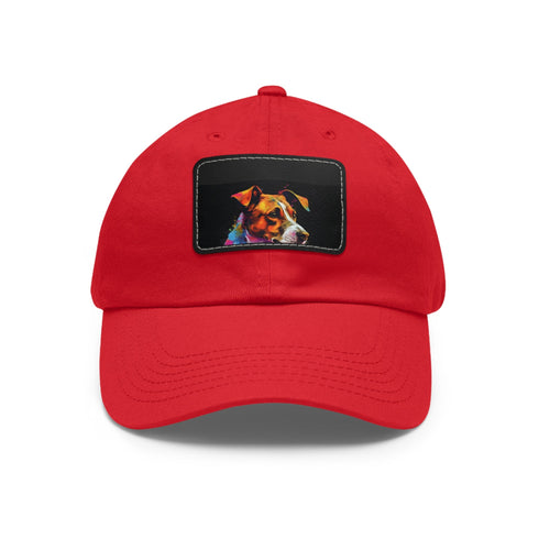 Jack Russell puppy love white baseball cap with light brown patch.