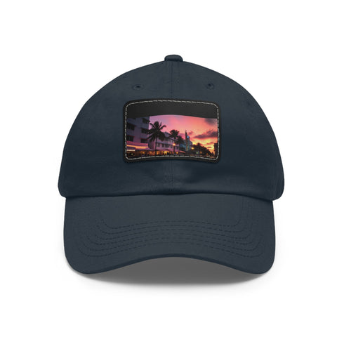 Miami Sunset Horizon Baseball Cap in White with Light Brown Patch.