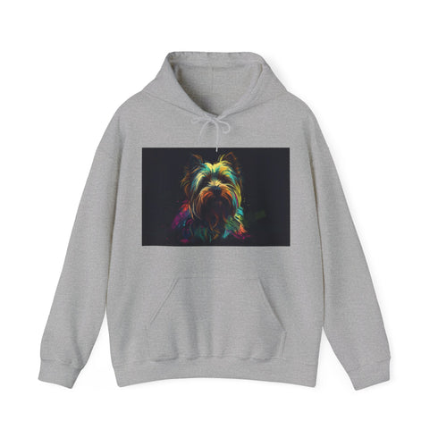 Yorkie Furry Friend Navy Watercolor Hoodie cheerful Yorkshire Terrier illustration.