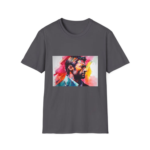 Vibrant charcoal cotton T-shirt with watercolor neon design and crew neck