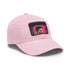 Neon watercolor baseball cap with light brown patch, rectangle shape.