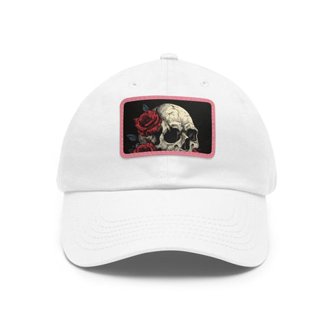 Gothic skull cap with roses and light brown patch.