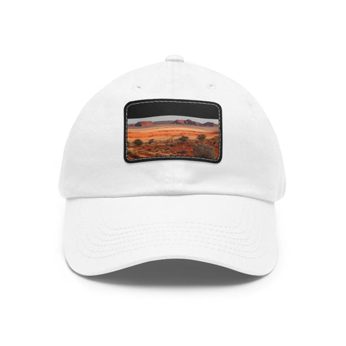 Red desert rock landscape baseball cap with unique formations for adventurers.