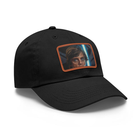 White Galactic Jedi Baseball Cap with Light Brown Patch & Rectangle Design