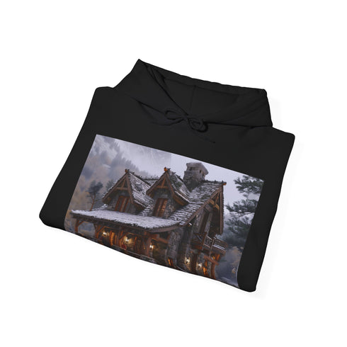 Rustic navy cabin hoodie for relaxation in nature's serenity.