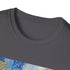 Charcoal crew neck t-shirt featuring watercolor Chrysler Building design in vibrant colors