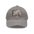 Skyline watercolor NYC hat - white/light brown patch, rectangle shape.