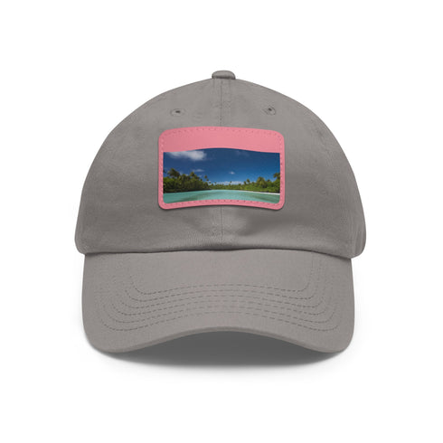 Aitutaki Paradise Cap in white with light brown rectangle patch.