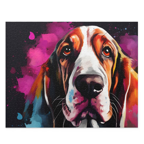 Charming Basset Hound jigsaw puzzle for dog lovers and enthusiasts.