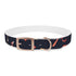 Vibrant M black onyx dog collar with festive fireworks pattern.