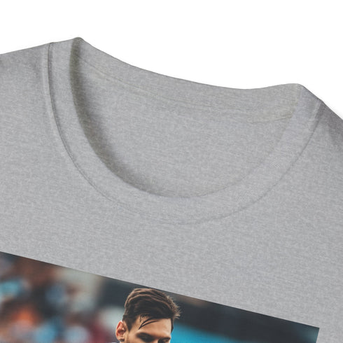 Charcoal cotton crew neck tee with Messi watercolor design and regular fit