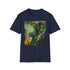 Charcoal cotton T-shirt featuring vibrant Green Lantern painting with cosmic theme