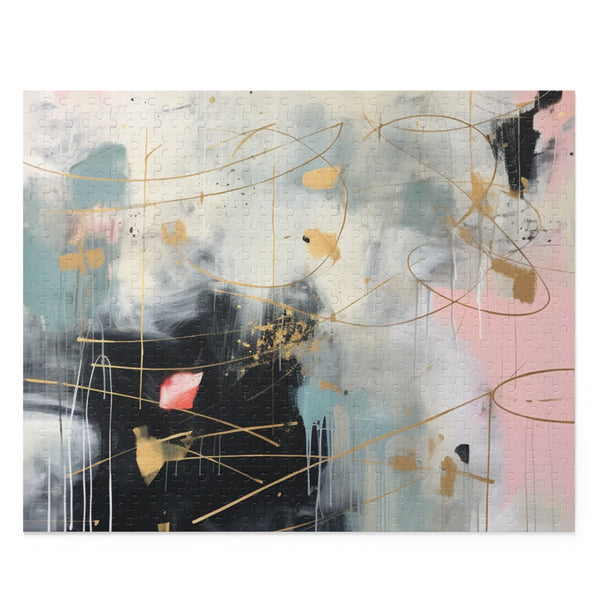 Abstract mint and gold jigsaw puzzle with acrylic hues.