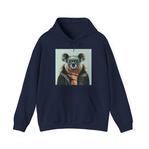 Wise hipster koala hoodie in navy, regular fit, unisex.