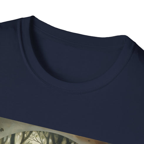 Charcoal crew neck t-shirt featuring enchanting woodland animal graphics