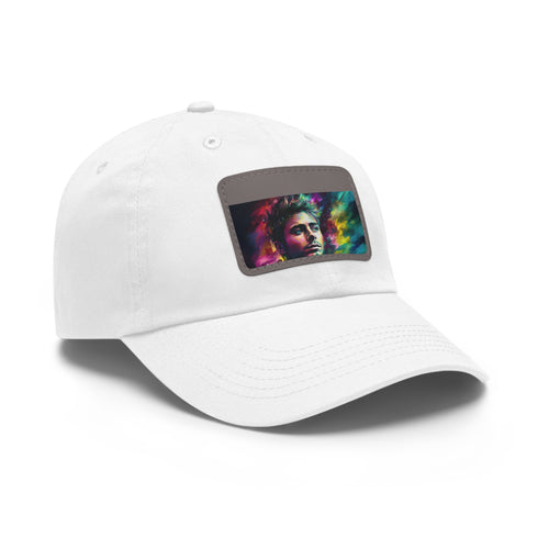 Vibrant neon watercolor baseball cap with light brown patch.