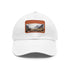 Highland Adventure Baseball Cap in White with Light Brown Rectangle Patch.