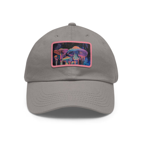 Mushroom Magic Trucker Hat in White with Light Brown Patch