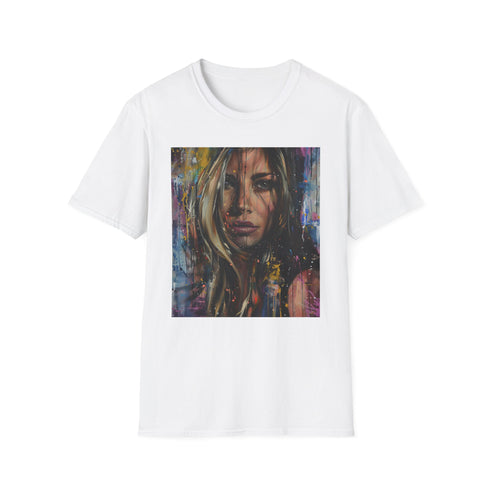 Charcoal crew neck T-shirt featuring Jennifer Aniston's portrait with a soft texture