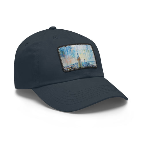 Empire Skyline Splendor Cap: White cotton hat with rectangle patch.