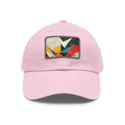 Geometric white baseball cap with abstract shapes design for a modern look.