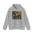 Whimsical navy hoodie with pigs flying graphic, unisex regular fit.