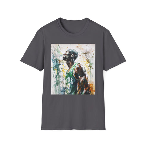 Charcoal crew neck t-shirt featuring bold Kevin Garnett basketball design