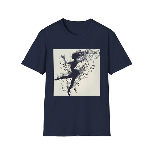 Charcoal cotton t-shirt featuring dancer silhouette and musical notes design