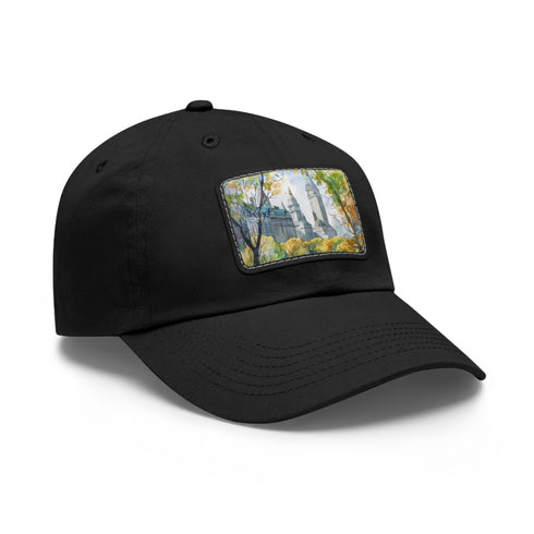 Central Park watercolor baseball cap with iconic landmarks design.