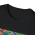 Charcoal crew neck t-shirt with vibrant tropical parrot design in cotton
