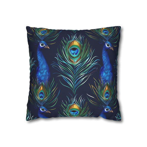 Emerald Peacock Feathers Luxe Seamless Square Cushion Cover - Front Hero View | Prints With Passion