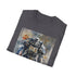Watercolor Fallout Power Armor charcoal cotton t-shirt with intricate futuristic design