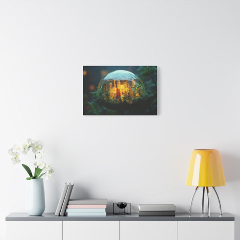 City Inside a Glowing Mushroom Cap Stretched Canvas Wall Art